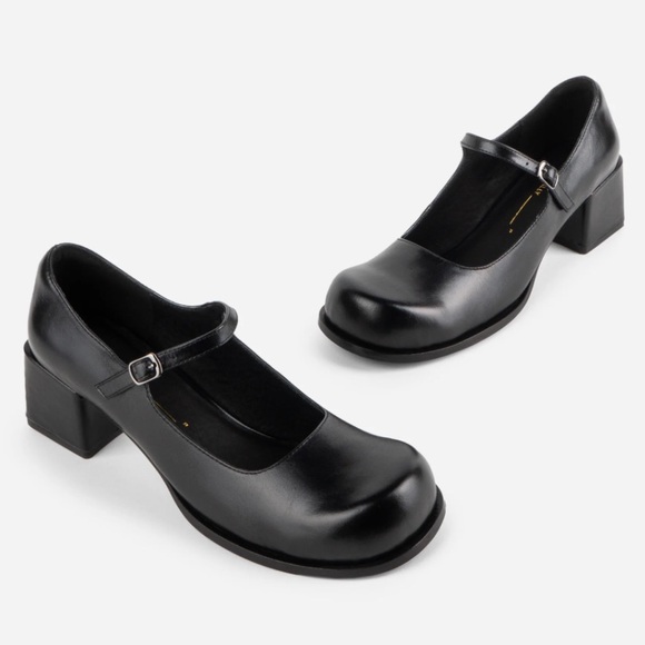 New Intentionally Blank x Free People Crozby Mary Jane 9 Black Leather Chunky - Picture 1 of 14